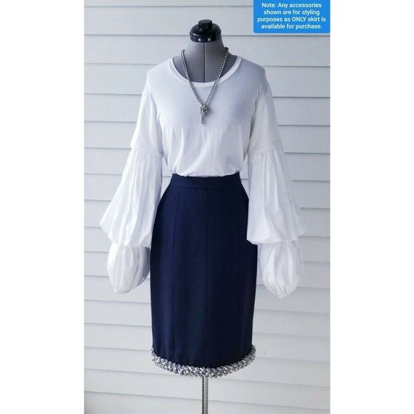 CHANEL VINTAGE 1980s RARE SUPERRRR CHUNKY CHAIN & PEARL PENCIL SKIRT F-40 / US-8 - Picture 13 of 13